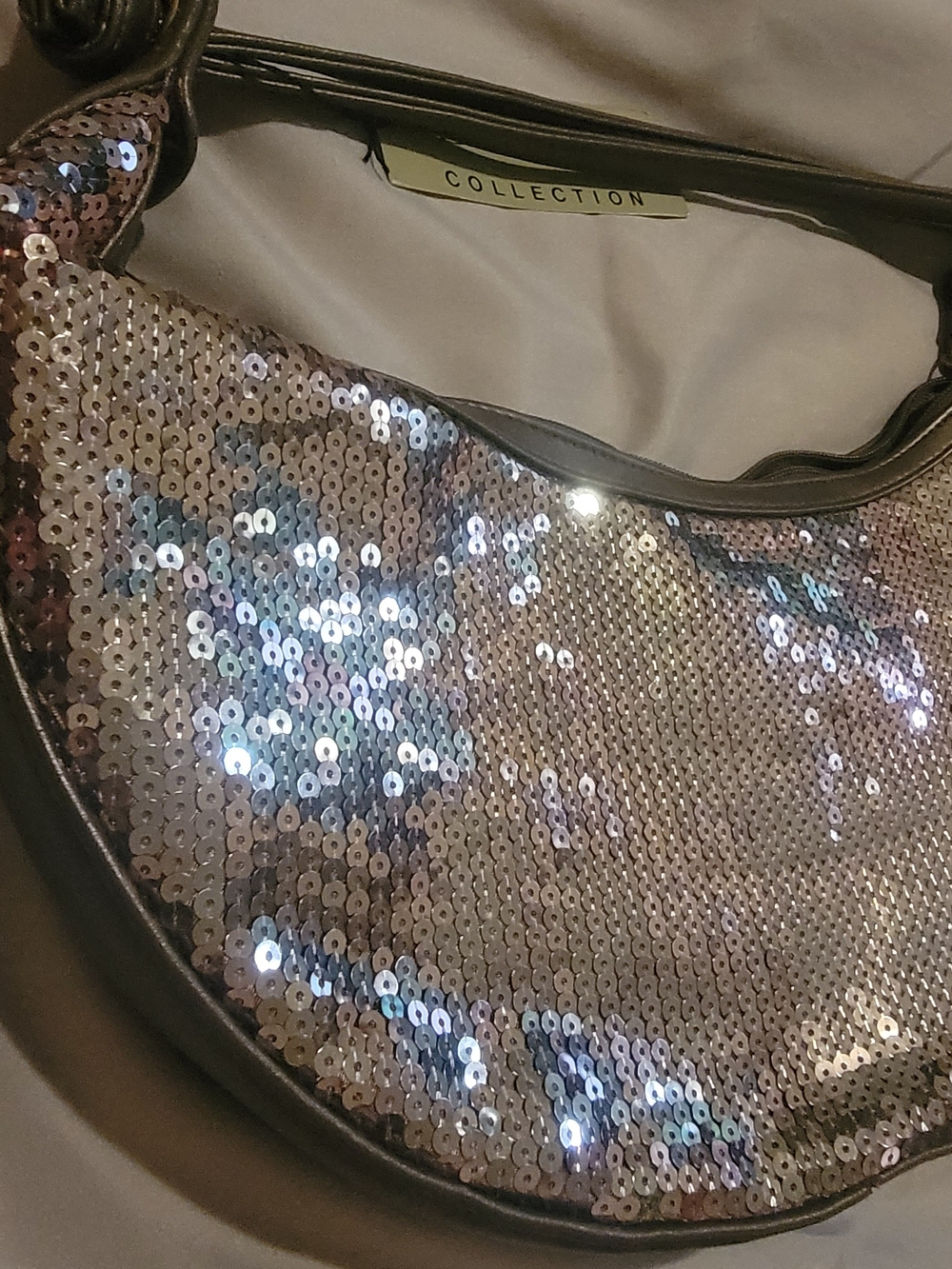 Iridescent Sequin Crescent Shoulder Bag Bronze Brown